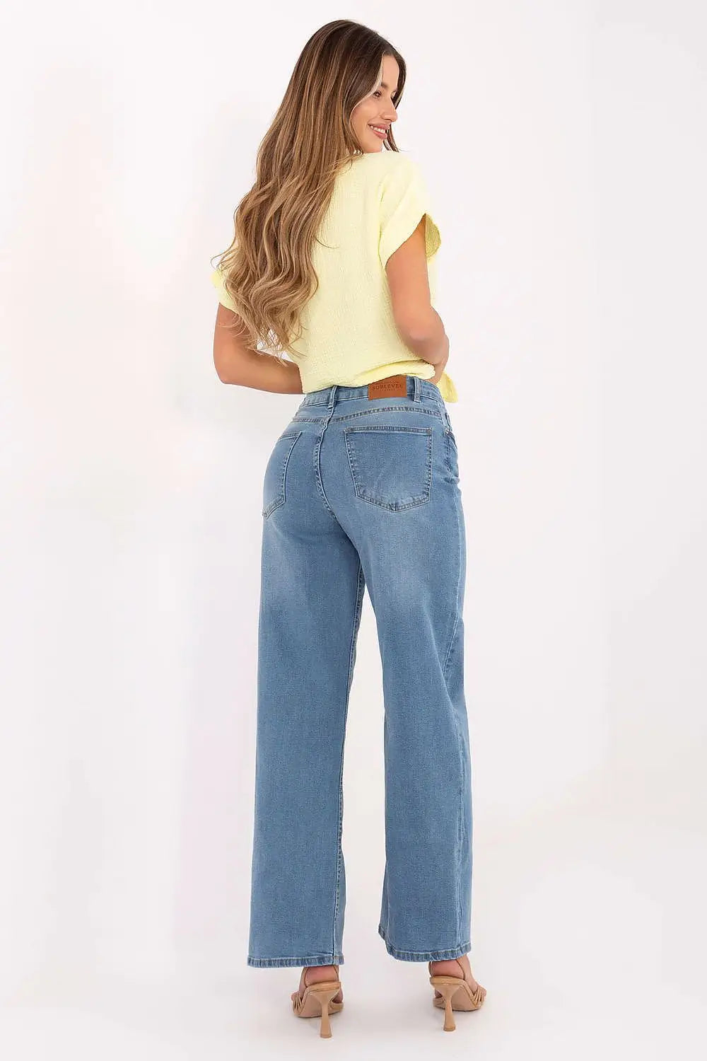 Jeans a zampa donna in cotone con vita - 215888