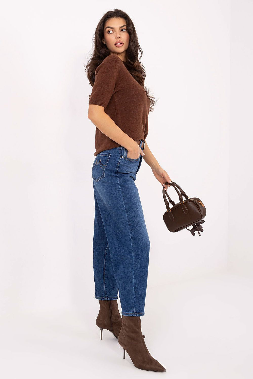 Jeans mom fit in pregiato blend di cotone - 220622