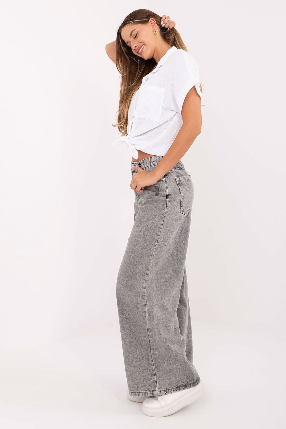 Jeans palazzo da donna in cotone di qualità - 216058