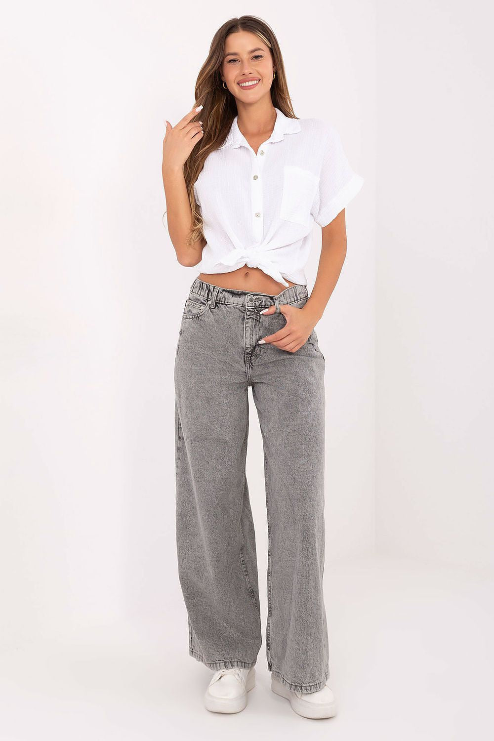 Grigio / XS Jeans palazzo da donna in cotone di qualità