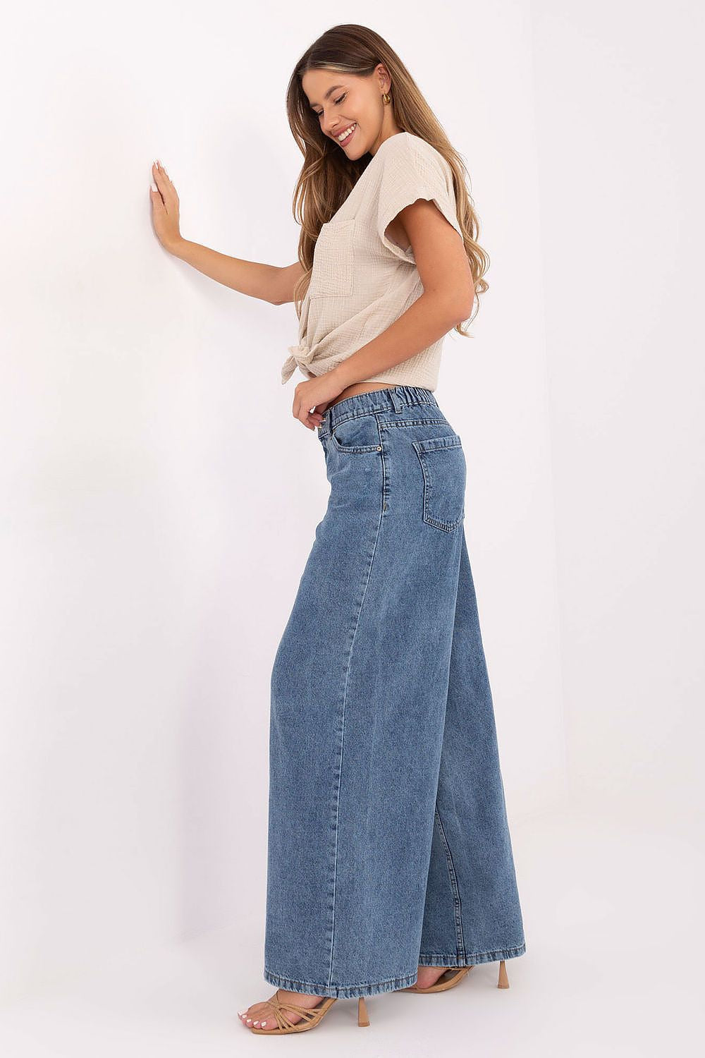 Jeans palazzo da donna in cotone di qualità - 216058