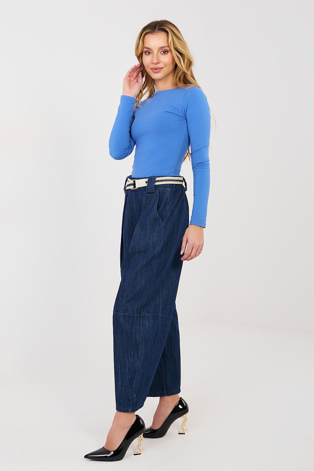 Jeans a vita alta in cotone con gamba ampia - ERIN - 223638