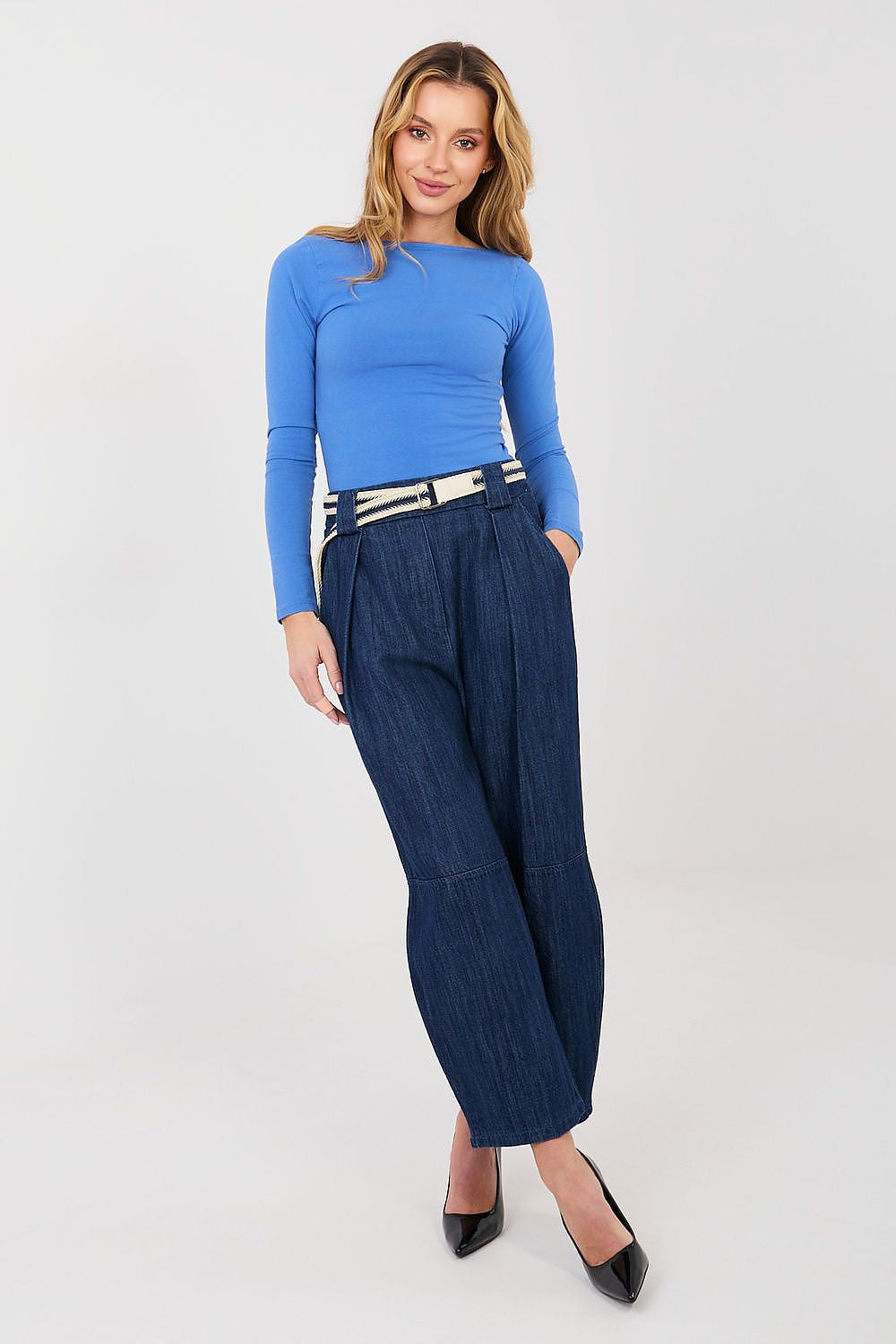 Blu / Universale Jeans a vita alta in cotone con gamba