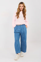 Azzurro / Universale Jeans a vita alta in cotone con gamba