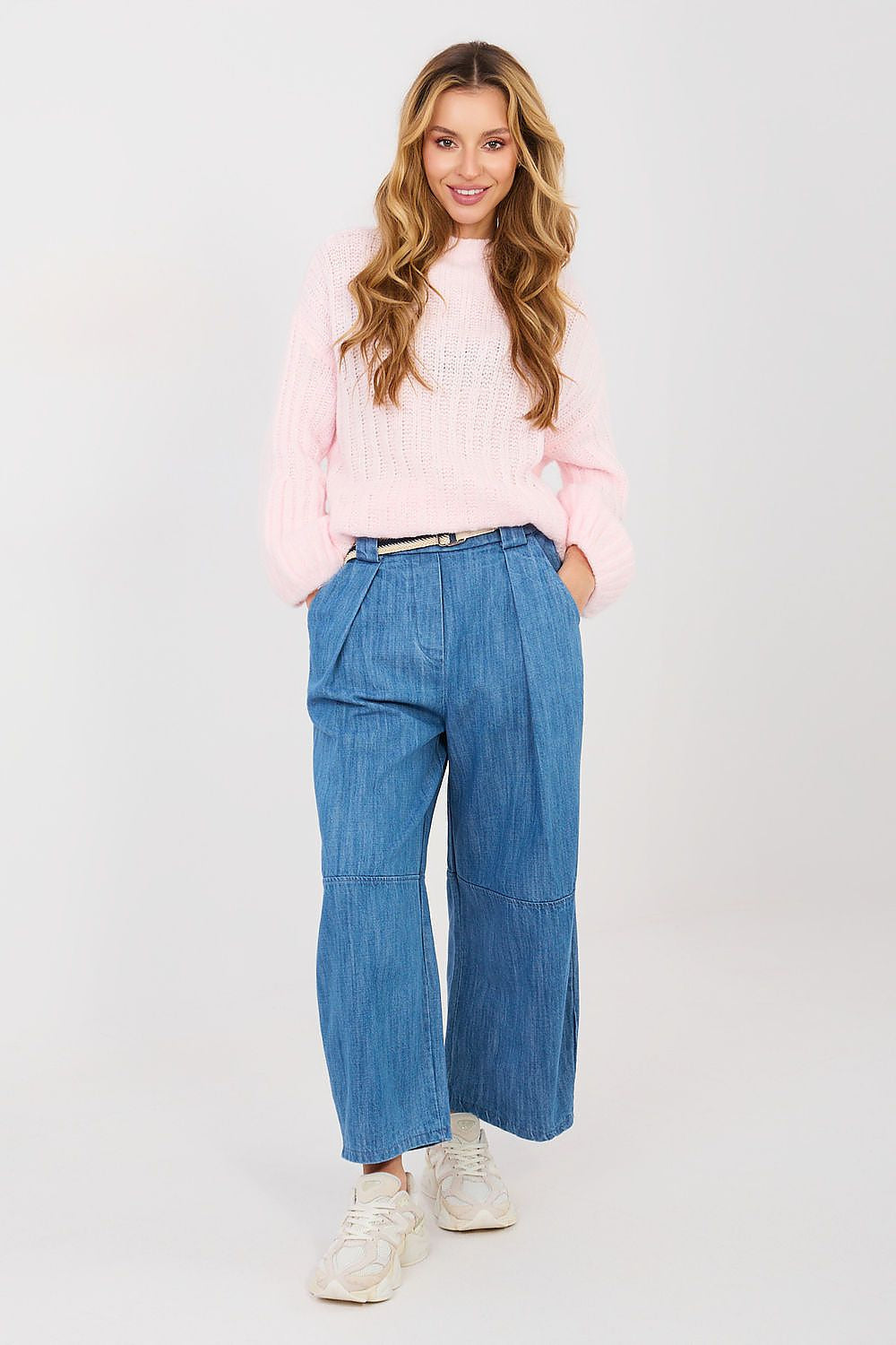Azzurro / Universale Jeans a vita alta in cotone con gamba