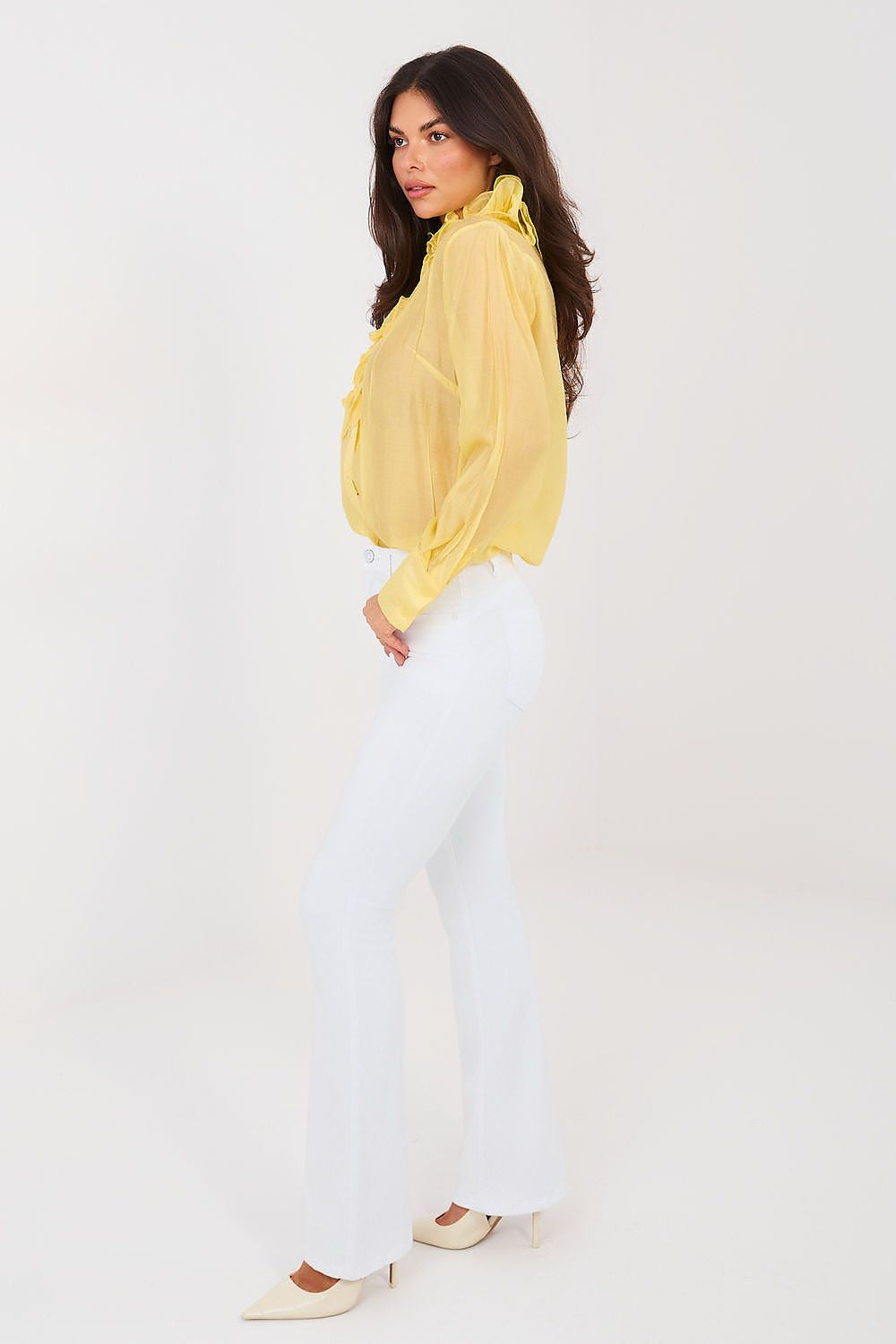 Jeans a zampa con vita alta in cotone elasticizzato - FANNY