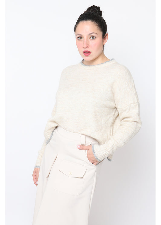 Crew-neck sweater with viscose and Alpaca wool
