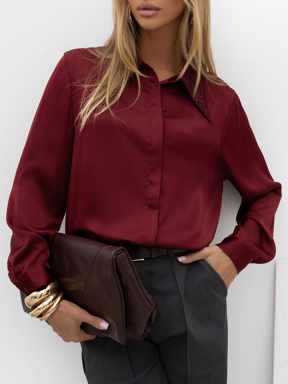 Josephine - Camicia in Raso di Viscosa con Colletto