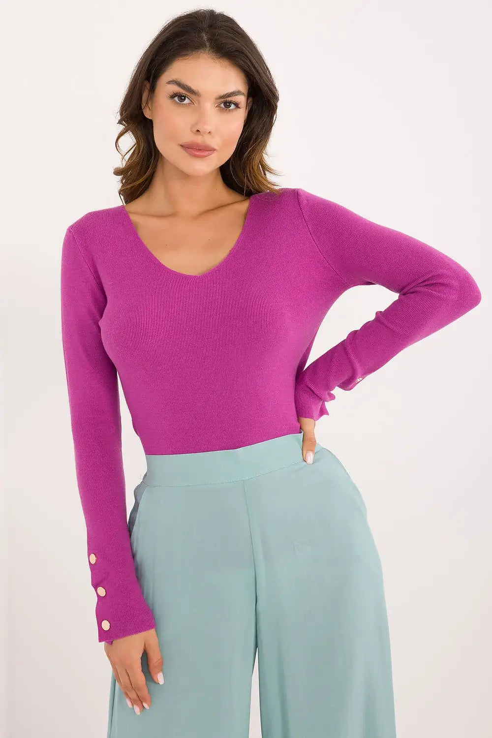 Maglia da donna a coste con scollo V - 200173