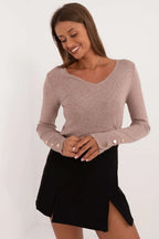 Maglia da donna a coste con scollo V - 200173