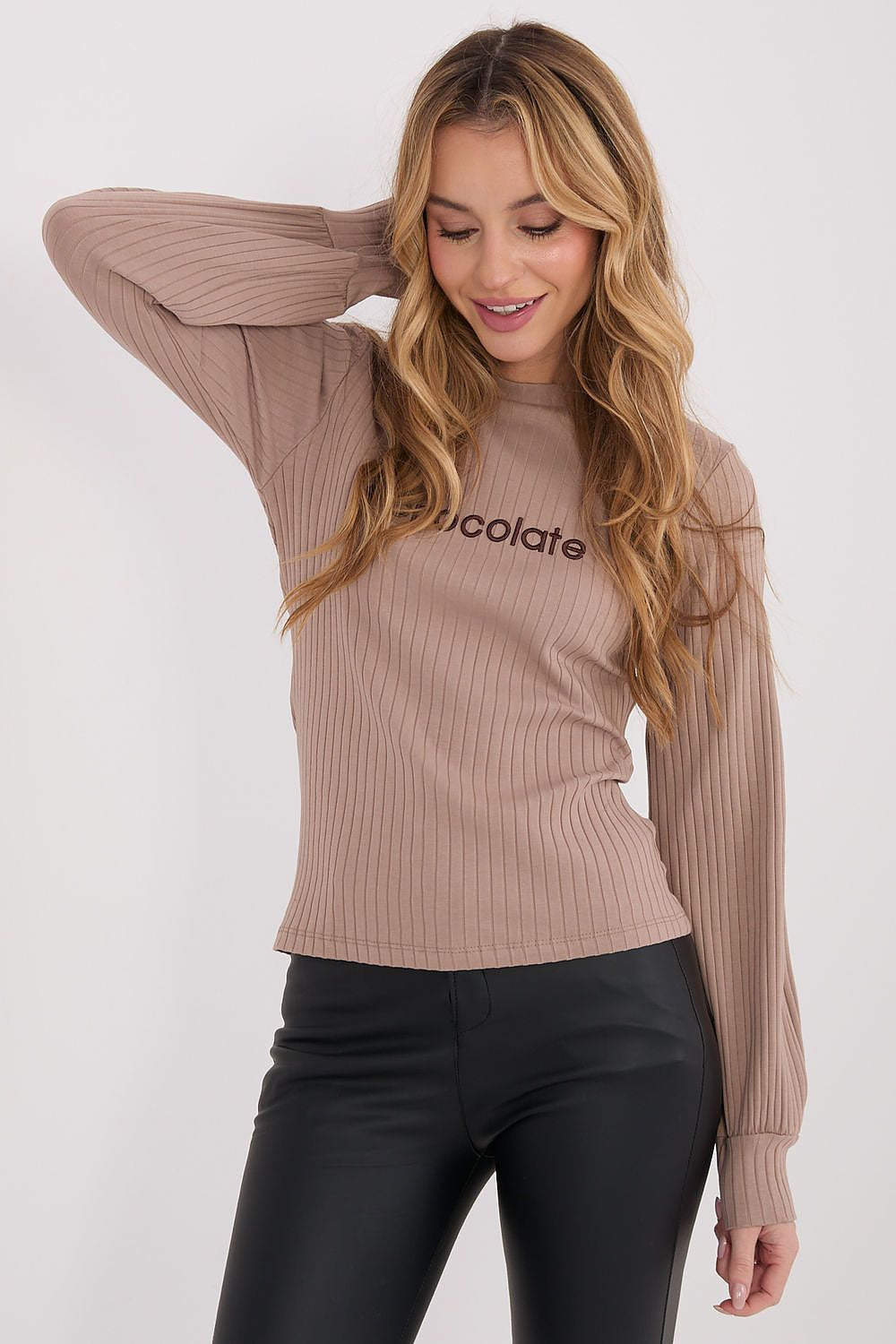 Beige / S/M Maglia da donna a coste in cotone elasticizzato