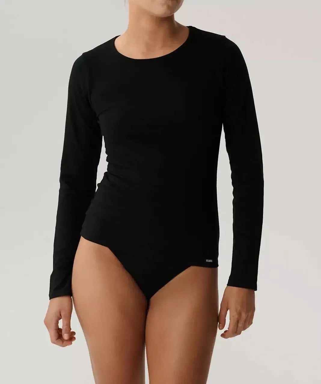 S / Nero Maglia Donna Manica Lunga in Cotone Elasticizzato