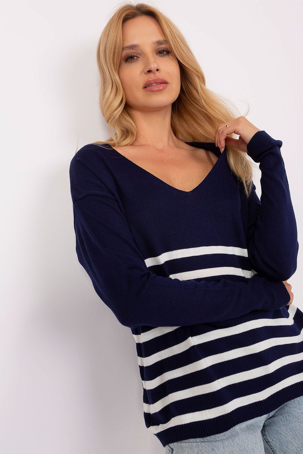 Blu / Universale Maglia da donna scollo a V in misto lana