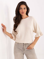Beige 2 / ONE SIZE Maglia Elegante con Maniche a Volant