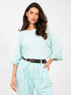 Azzurro / ONE SIZE Maglia Elegante con Maniche a Volant