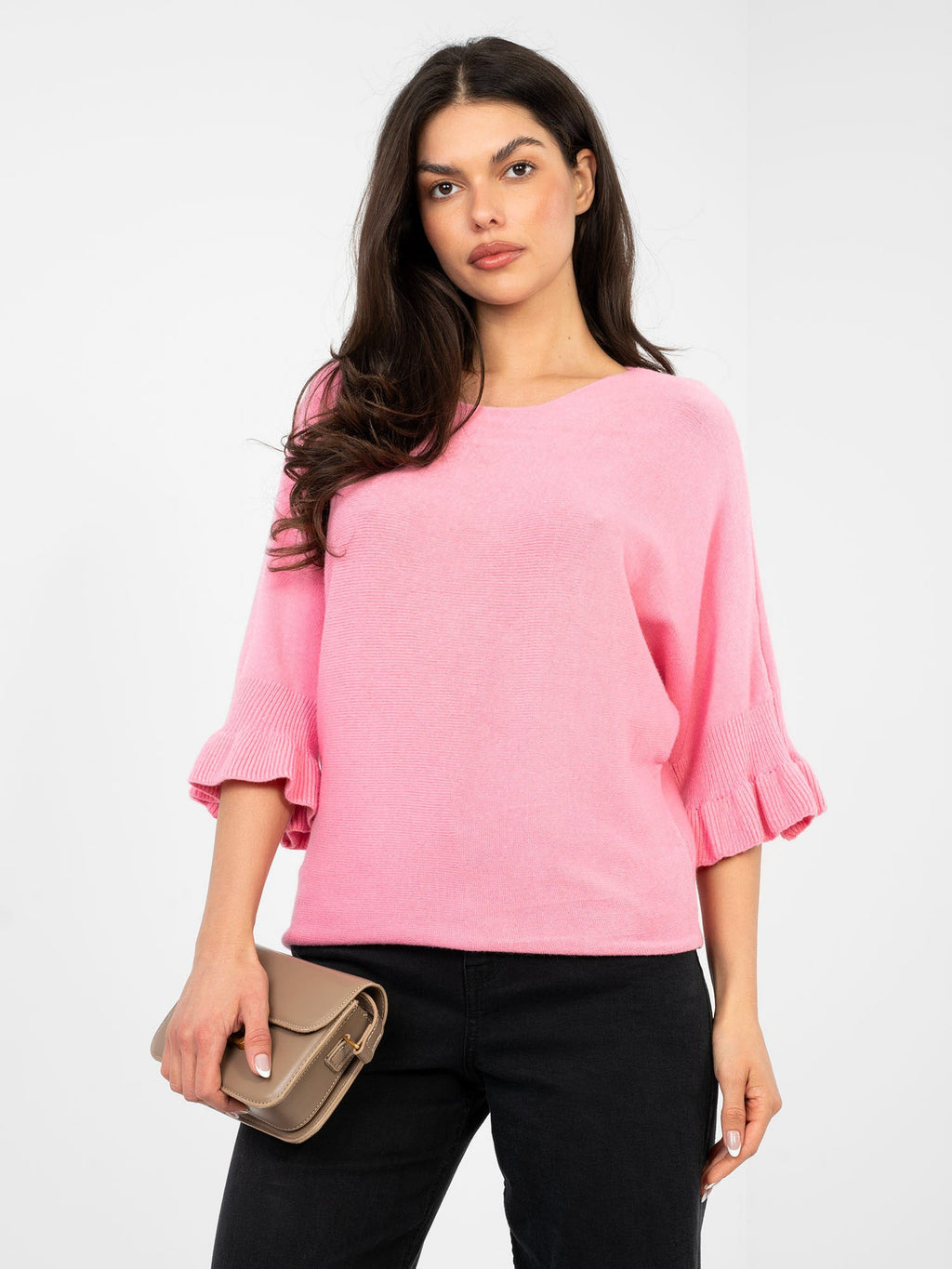 Rosa / ONE SIZE Maglia Elegante con Maniche a Volant