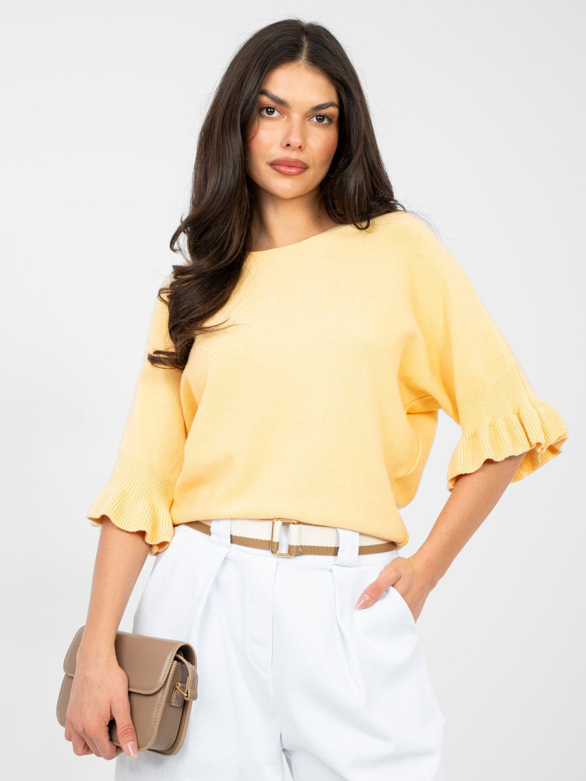 giallo 2 / ONE SIZE Maglia Elegante con Maniche a Volant