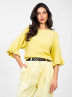 Giallo / ONE SIZE Maglia Elegante con Maniche a Volant