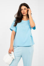 Azzurro / S/M Maglia oversize in cotone elasticizzato
