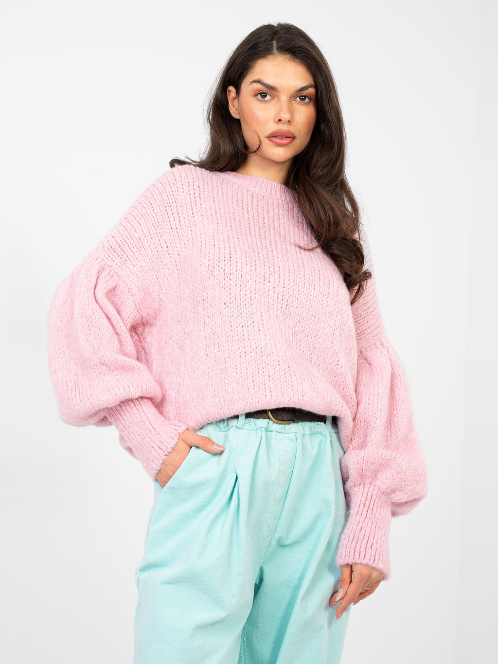 Rosa / ONE SIZE Maglia oversize con maniche a sbuffo