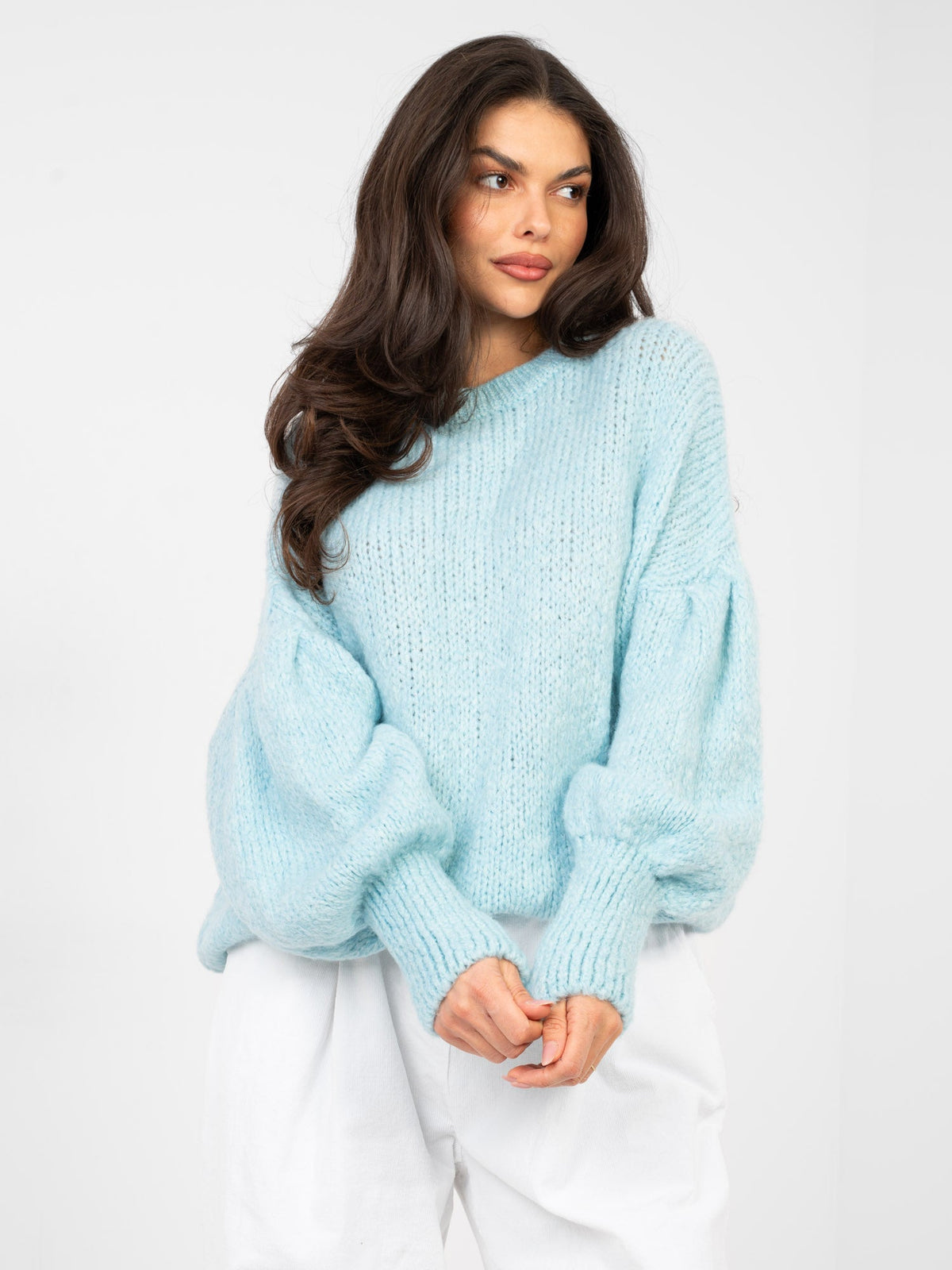Azzurro / ONE SIZE Maglia oversize con maniche a sbuffo