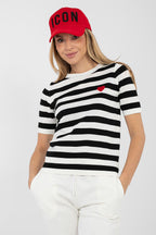 Maglia a righe in viscosa con cuore ricamato - 224317