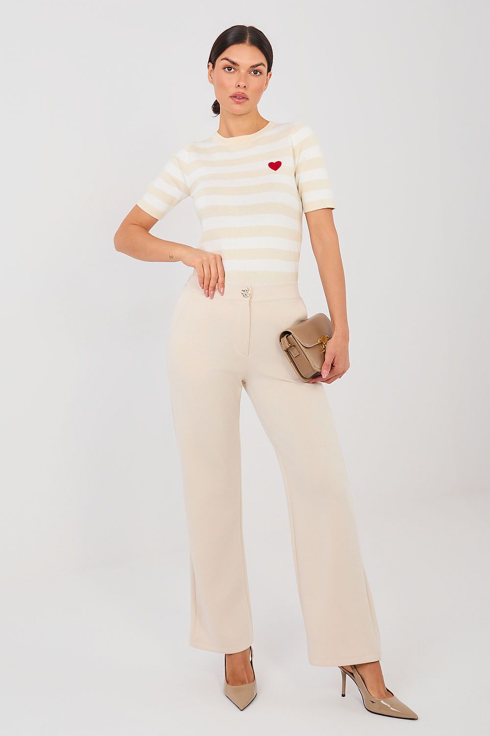 Maglia a righe in viscosa con cuore ricamato - 224317