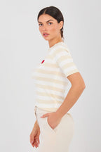 Maglia a righe in viscosa con cuore ricamato - 224317