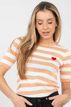 Maglia a righe in viscosa con cuore ricamato - 224317