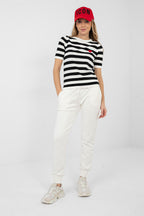 Maglia a righe in viscosa con cuore ricamato - 224317