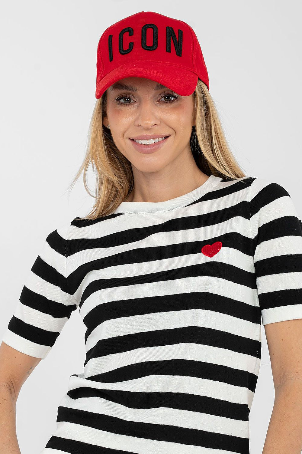 Maglia a righe in viscosa con cuore ricamato - 224317