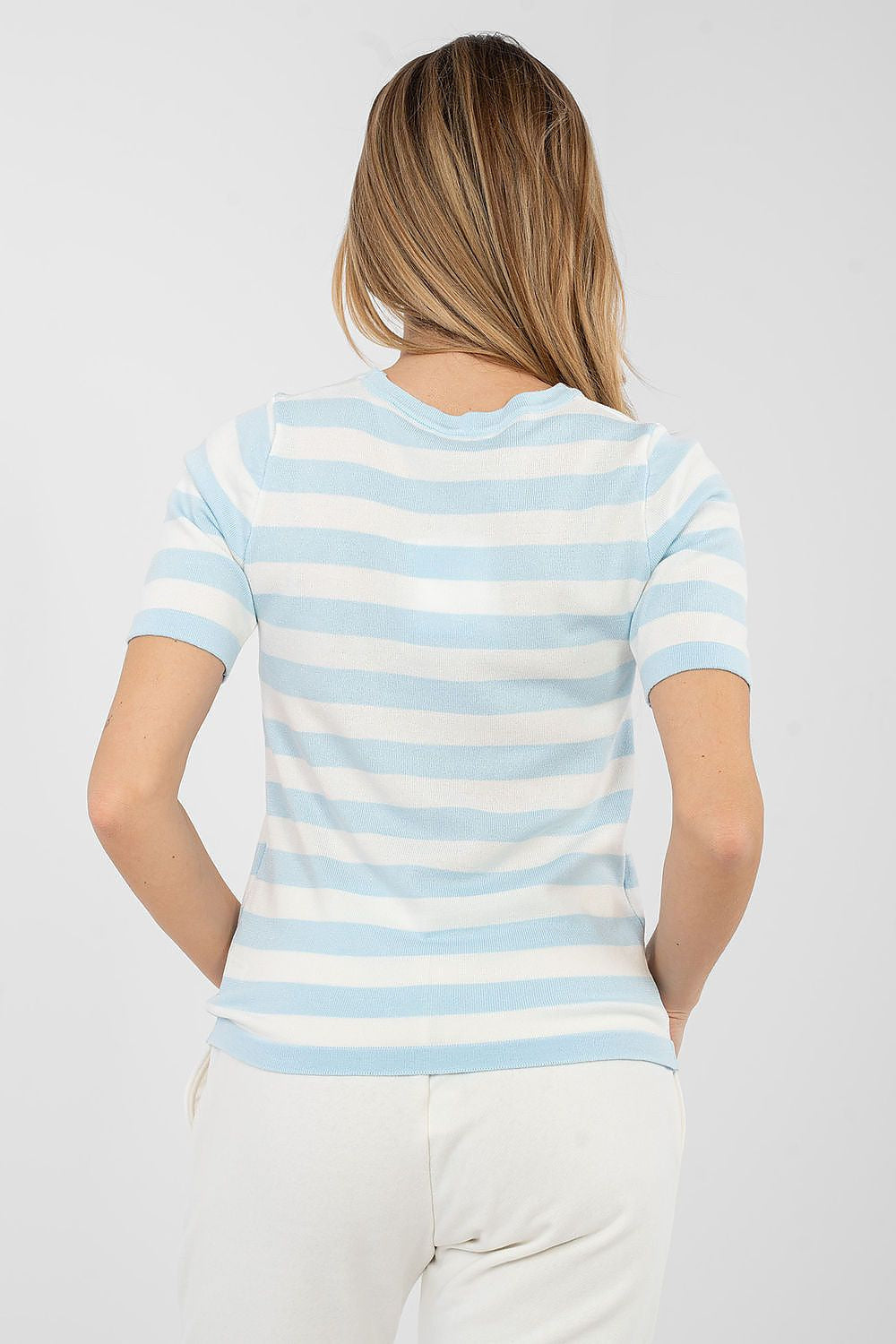 Maglia a righe in viscosa con cuore ricamato - 224317