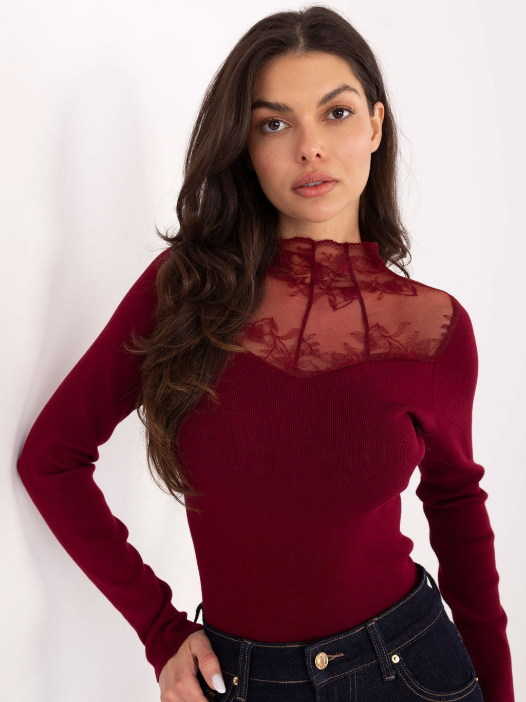 Rosso / Universale Maglia in viscosa con pizzo - 221407