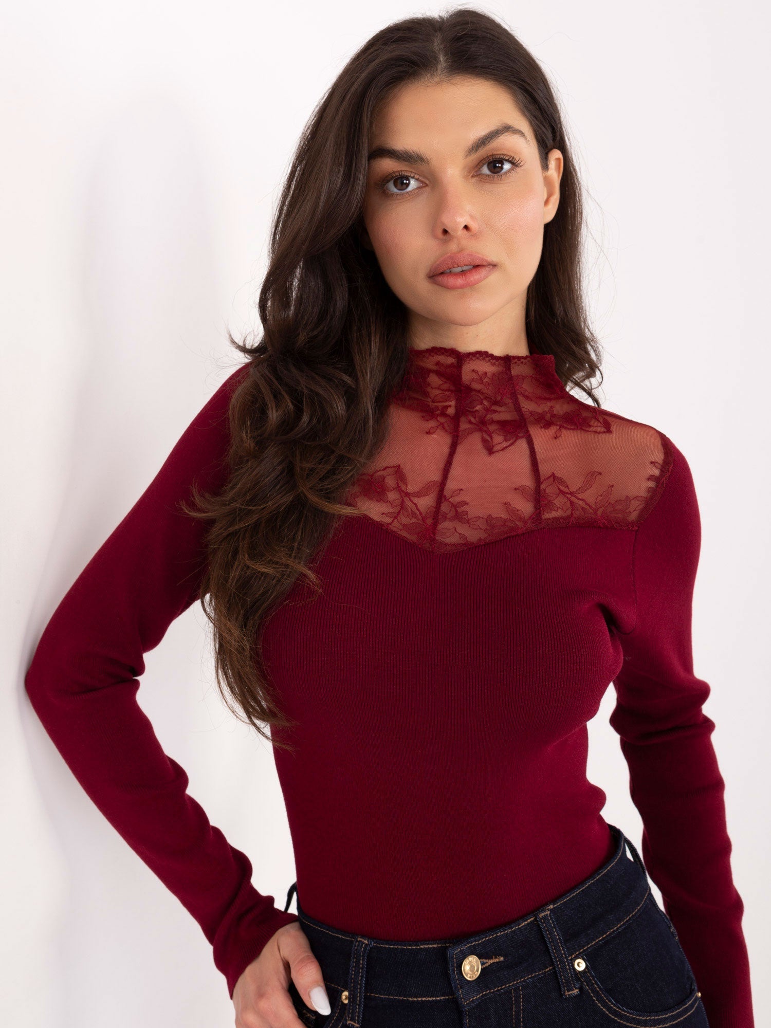 Rosso / Universale Maglia in viscosa con pizzo - 221407