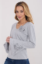Grigio / Universale Maglietta elegante in puro cotone