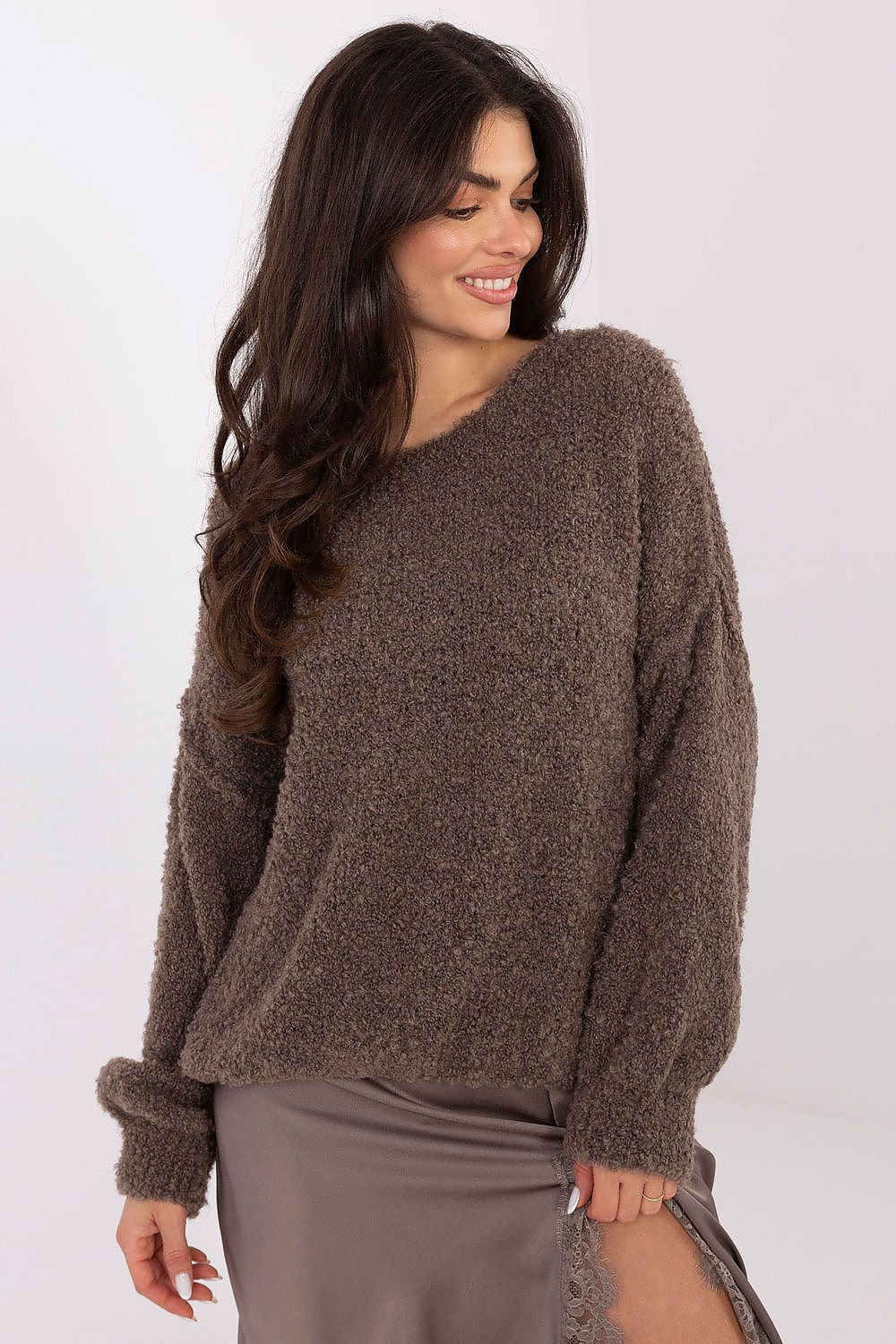 Marrone / Universale Maglione boucle elegante da donna