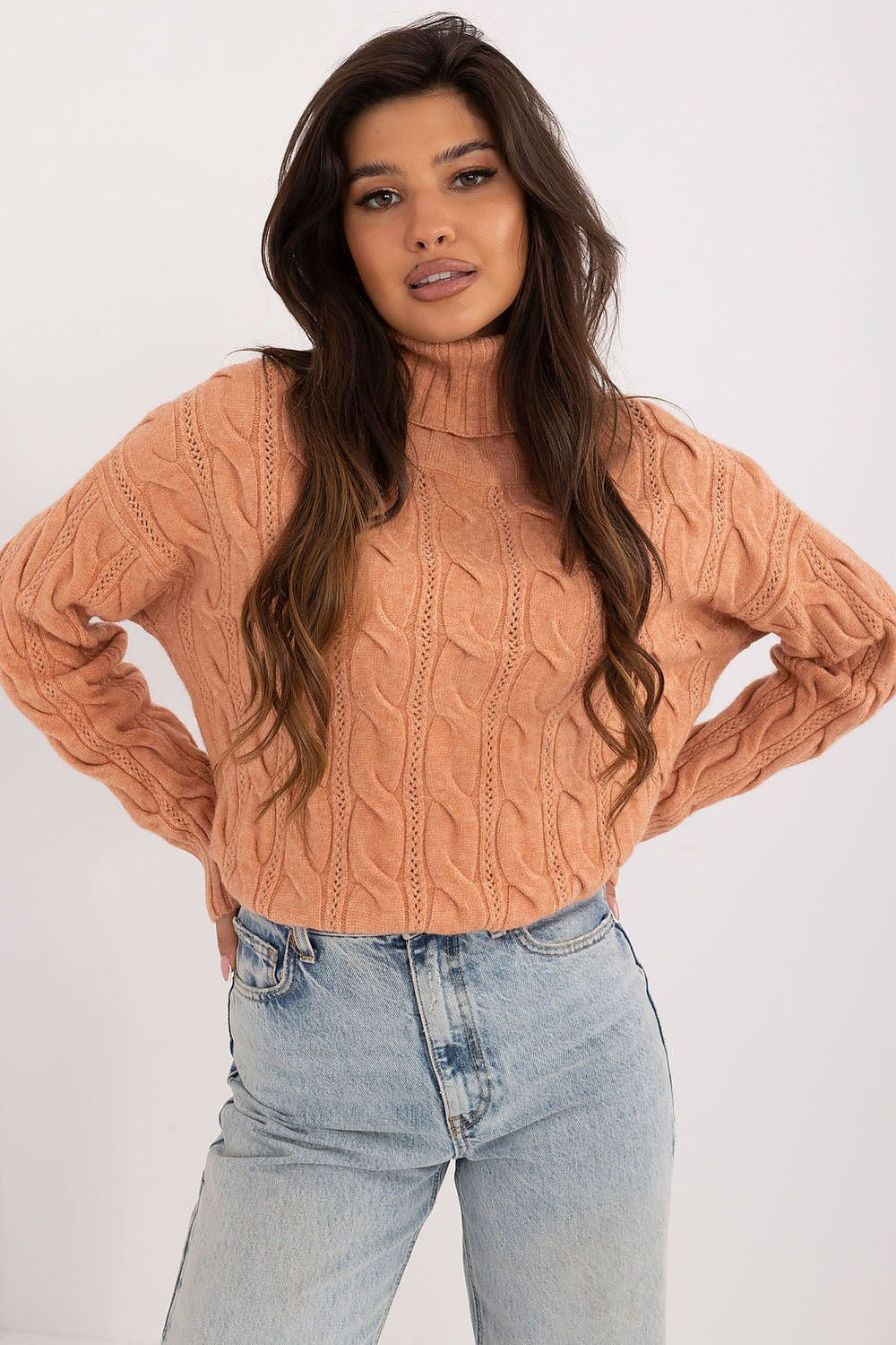 Arancione / Universale Maglione con collo alto da donna
