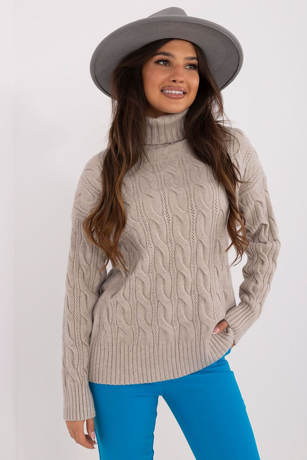 Grigio / Universale Maglione con collo alto da donna - ANNA