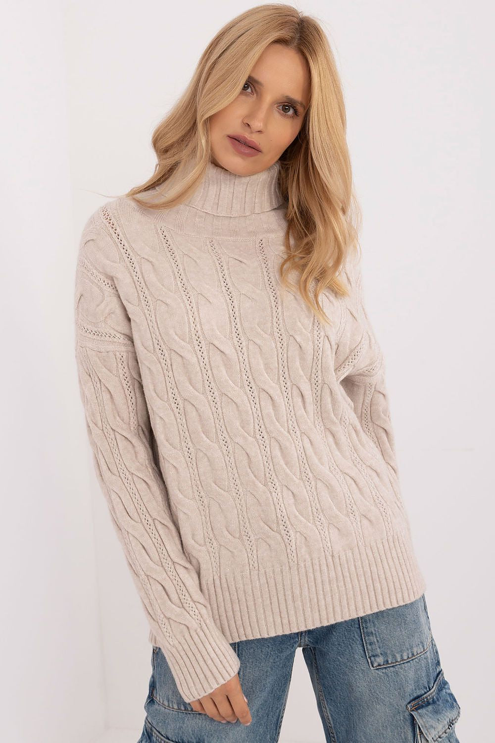 beige 3 / Universale Maglione con collo alto da donna