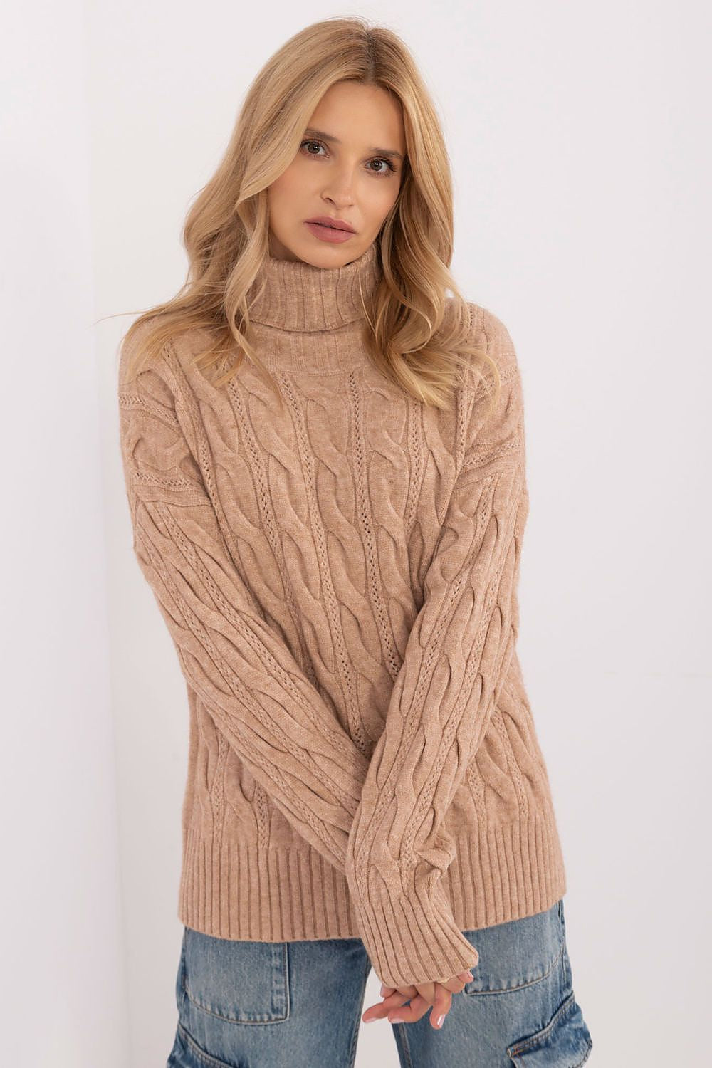 Marrone / Universale Maglione con collo alto da donna