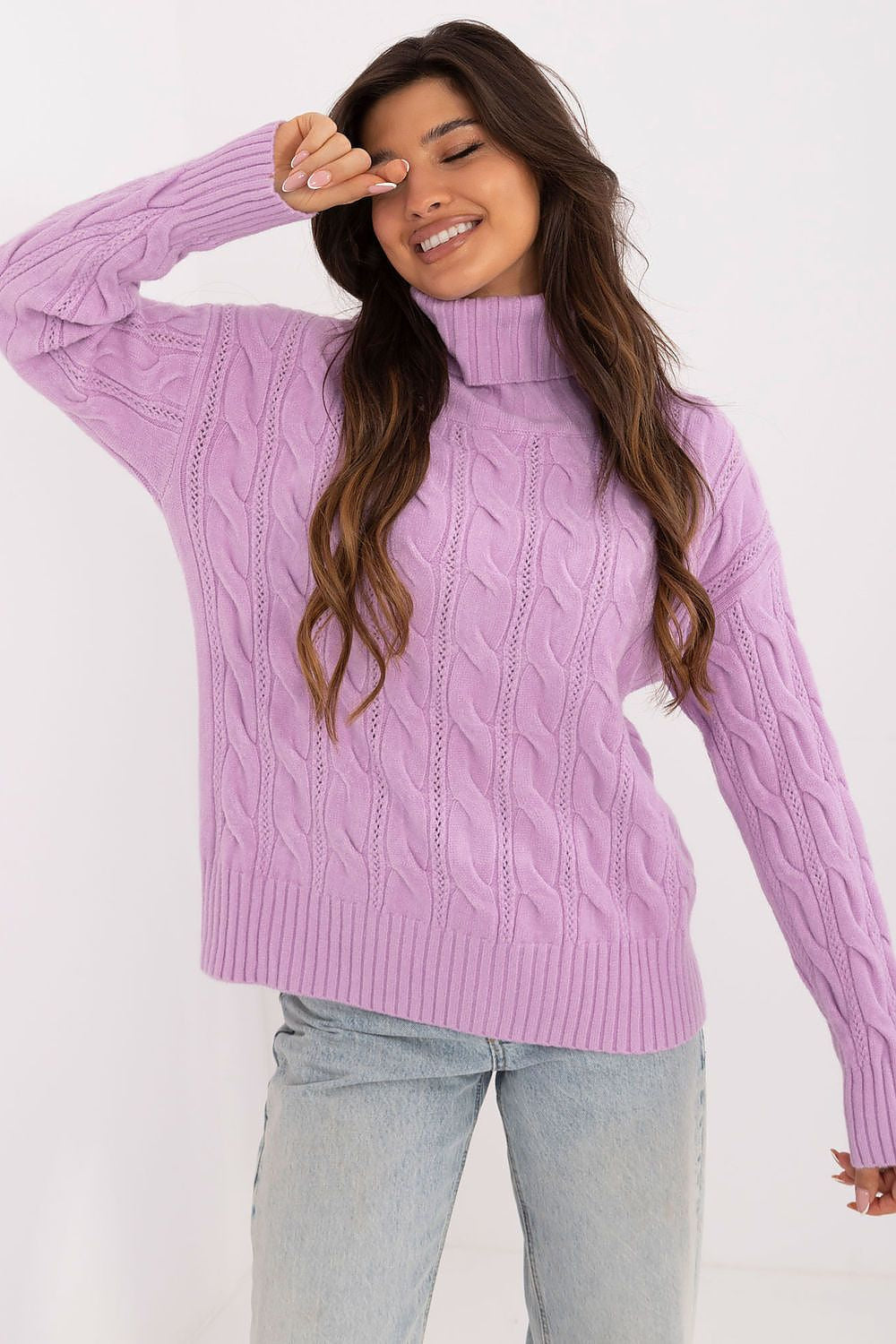 Viola / Universale Maglione con collo alto da donna - ANNA