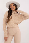 Beige / Universale Maglione con collo alto da donna - ANNA