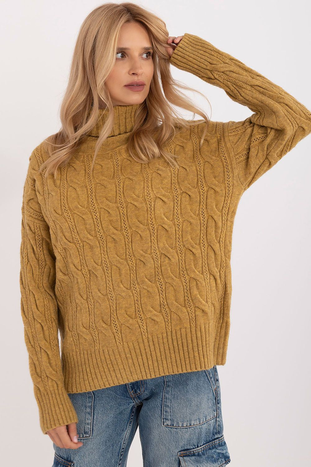 Verde / Universale Maglione con collo alto da donna - ANNA