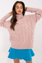 Rosa / Universale Maglione con collo alto da donna - ANNA
