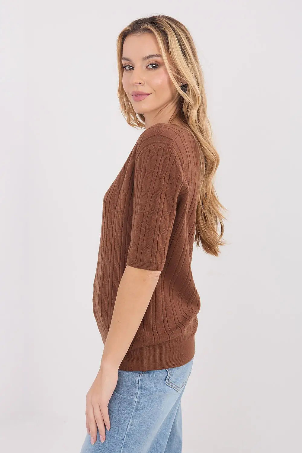 Maglione da donna in viscosa elasticizzata con a V - 222834