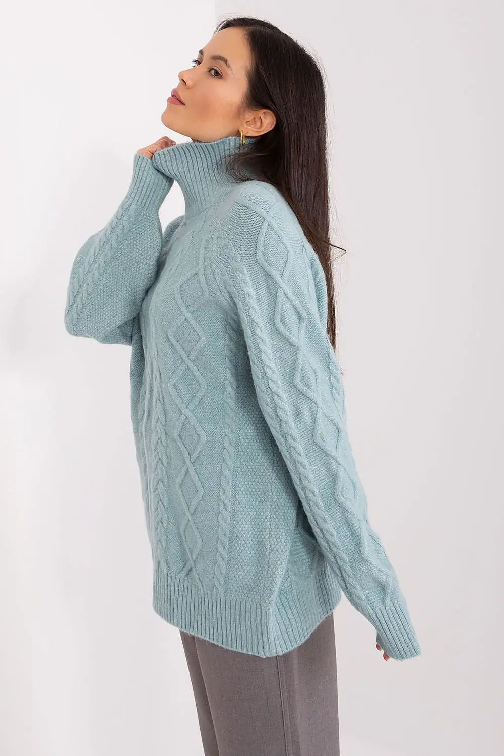 Maglione da donna morbido con motivo plaid trecce - 187742