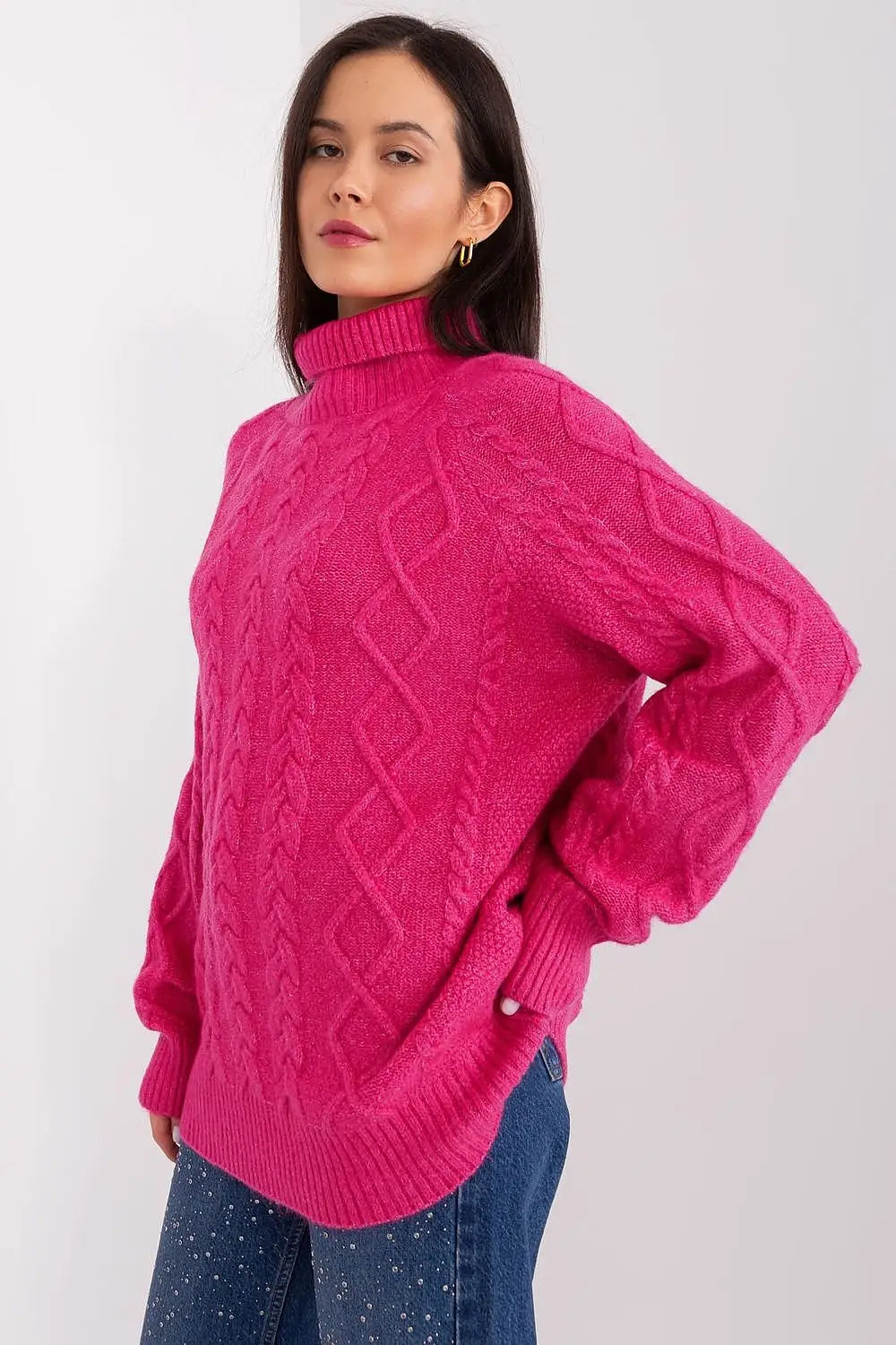 Maglione da donna morbido con motivo plaid trecce - 187742