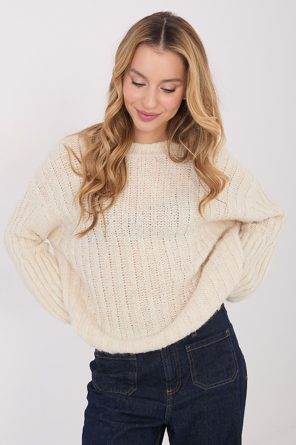 Beige / Universale Maglione da donna caldo con lana