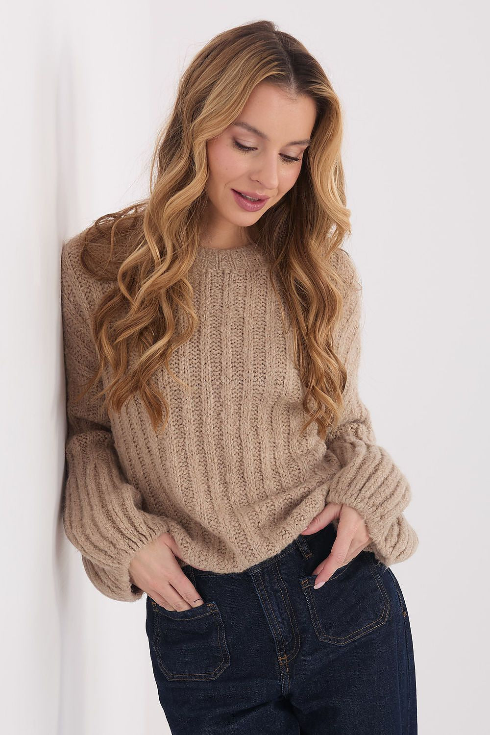 Beige 2 / Universale Maglione da donna caldo con lana