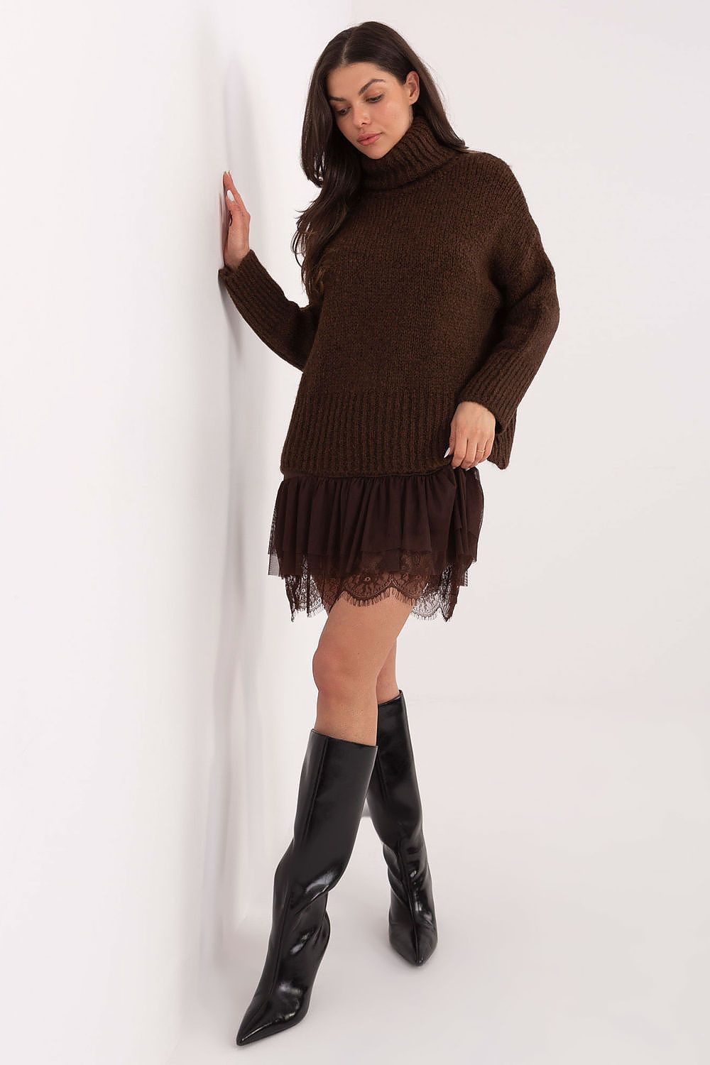 Maglione donna con collo alto in maglia grossa - 223092